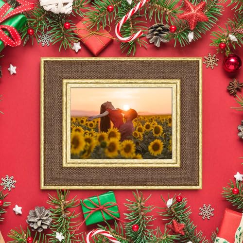 5x7 Picture Frame - Brown Fabric & Vintage Gold Border HD Real Glass with Easel for Tabletop/Wall (Family Photos, Kitchen Decor 1 Pack) - color: Brown-1pcs, size: 5x7