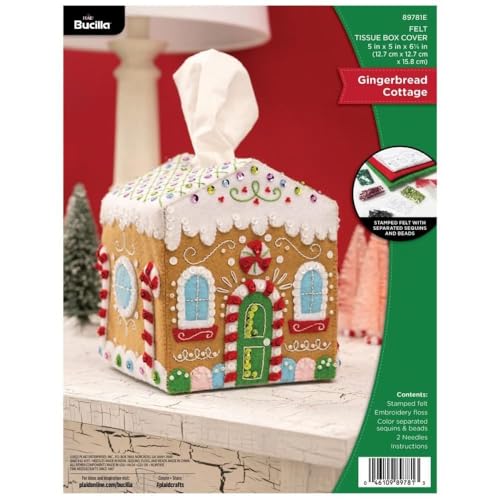 Bucilla Felt Applique Tissue Box Cover, Gingerbread Cottage, Perfect for DIY Arts and Crafts Projects
