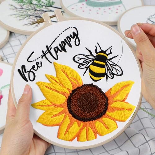 Louise Maelys Sunflower Bee Embroidery Kit for Beginners Gift DIY Set - color: Bee Happy