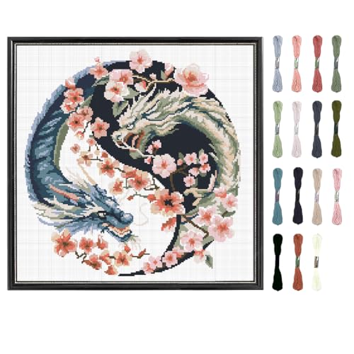 FREEBLOSS Cross Stitch Kit Dragon Stamped Cross Stitch Wall Hanging for Adults with Instructions Pure Cotton Cloth for Beginnrs 17.7''*17.7'' No Frame