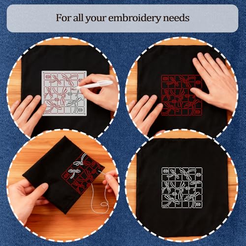 50 Pcs Sashiko Stencil Kit, 7.9 X 5.9 Inch Plastic Embroidery Stencils, Geometric Sashiko Pattern, Embroidery Templates for Sewing Hand Quilting - color: Needle and Pen-Color1