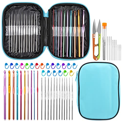 IMZAY 54 Pcs Crochet Hooks Set 0.6–6.5mm Ergonomic Crochet Needles Set - color: Blue, size: 54 Pcs