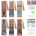 KYOQFVN 6 Pack Book Store Cross Stitch Bookmark, Cross Stitch Bookmarks Kit for Beginners Adults, 14CT Embroidery Bookmark Kit for Book Lovers Starter Craft 6 x 20cm - color: SQH002