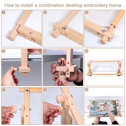 Simple Embroidery Frame and Embroidery Holder Combo Set，Beech Wood Fixable Desktop Cross Stitch Scroll Frame, Quilting Frames, Stitching Frame for Sewing, Cross Stitch, Needlepoint Holder - style: 21" x 12"