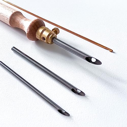 Nurge Premium Quality Punch Needle Kit, 3mm-4mm-5mm Metal Tubes and Wooden Handle Punch Needle Kits for Adult Beginner, Embroidery Weaving Tools for Thread - color: Big Punch Needle