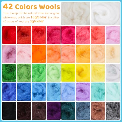JNENERY Needle Felting Kit, 42 Colors Wool Roving Starter Kit