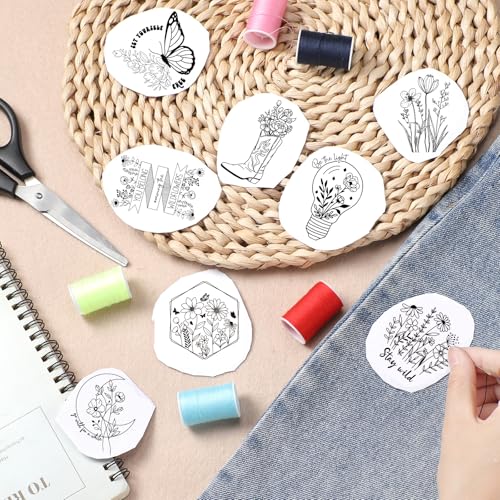 Water Soluble Stabilizer Embroidery Paper, 4 Sheet 60 PCS Boho Stick and Stitch Embroidery Paper Wash Away, Butterfly Flower Moon Transfers Papers DIY Crafts Gifts for Hand Sewing Lover Beginners - size: Boho Flower