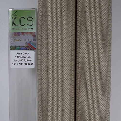 KCS 2 pc of 15" x 18" Counted Cross Stitch Cotton Aida Cloth Needlework Fabric (Linen, 14CT) - color: Linen, size: 14CT