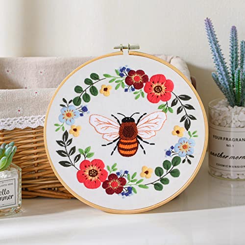 Santune 3 Pack Bee Embroidery Kit for Beginners Adult Cross Stitch Kits Hand Embroidery with Animal Patterns and Instructions,DIY Sets for Women with Hoop,Threads and Needles - color: Bee Series