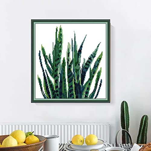 Svarog Stamped Cross Stitch Kits Beginners Full Range of Embroidery Patterns Starter Kits for Adult or Kids DIY Cross Stitches Needlepoint Kits 14CT-Green Plant（3） 12.2x12.6 inch - color: Green plant（3） 12.2x12.6 inch