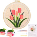 KESTAR Punch Needle Embroidery Starter Kits, Pink Tulip Flower Punch Needle Kits for Adults Beginner, Needle Punch Kit Tool with Instruction Threader Fabric Yarns and Hoop - color: Pink Tulip