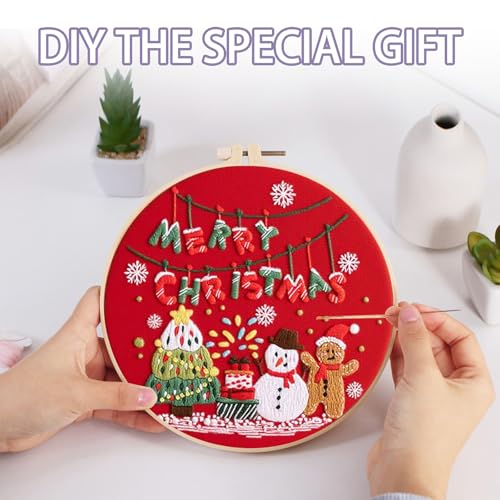 Offizon 3 Sets Embroidery Kit for Beginners Adult DIY Cross Stitches - color: Christmas Red
