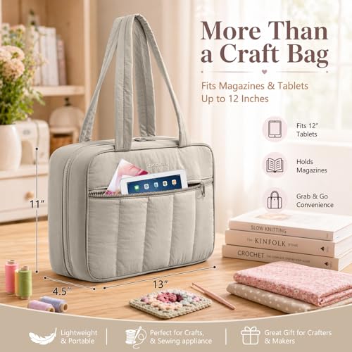 AMOIGEE Sewing Bag Organizer with 17 Clear Pockets and Tool Holders - color: Greige