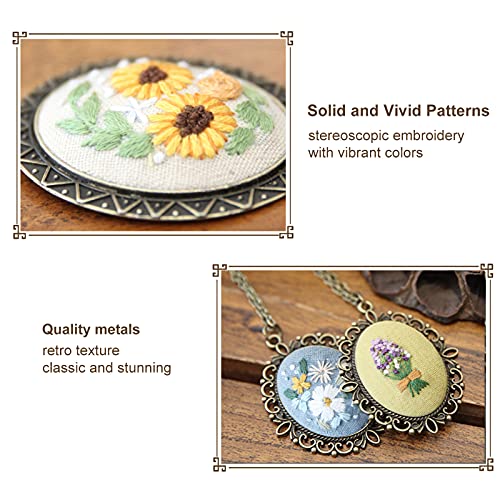 ZOCONE 4 Packs Embroidery Necklace Kits, Embroidery Pendant Kit Mini Cross Stitch Kit with Hoop, Necklace, Pendant, Stamped Pattern Cloth, Instructions, etc., Embroidery Kits for Adults - color: 4 Packs-C
