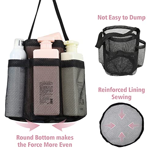 Mesh Shower Caddy Portable - 7 Pockets Large Shower Bag for Dorm, Camping - color: 1 Pack Black, size: L (Round Dorm Caddy)