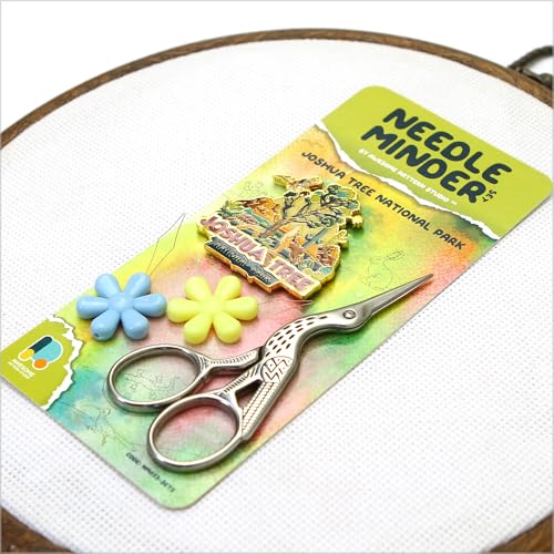 Awesome Pattern Studio Needle Minder Set - Joshua Tree Magnetic Needle Minder + 2 Needle Threaders + Crane Scissors. Enamel Pin for Cross Stitch, Embroidery and Craft - size: Joshua Tree Modern Design - SET #2