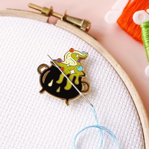 Caterpillar Cross Stitch Needle Minder - Cauldron for Cross Stitch, Sewing, Embroidery and Needlework Accessories, Enamel and Magnetic