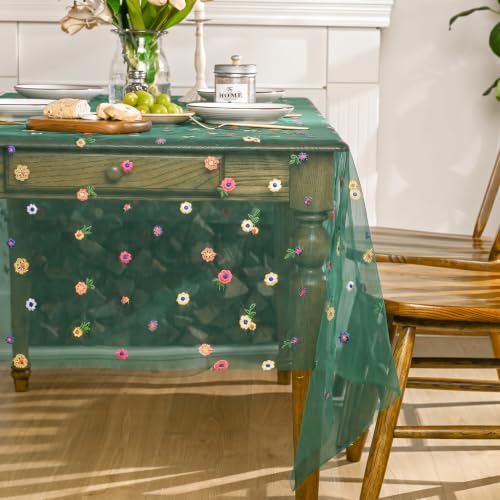 Horaldaily Christmas Green Embroidery Tablecloth, 60×104 Inch Rectangular - color: Deep Green, size: 60" x 104" (Rectangular)