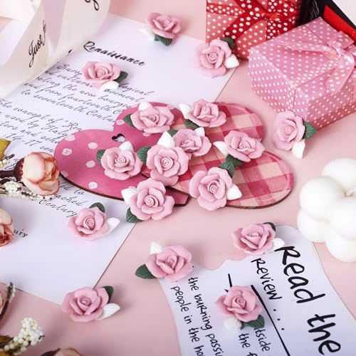 Beadthoven 20-Piece Flatback Pink Rose Handmade Porcelain Cabochons Flower Charms China Clay Beads Charms Jewelry Embellishment Supplies for Gluing DIY Jewelry Making Finding Supplies Stud Earring - color: 0Pink Clay Rose#23~25mm