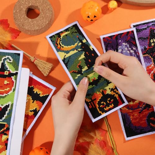 ORIGACH 6 Set Halloween Cross Stitch Bookmark Kit for Beginner - style: Halloween