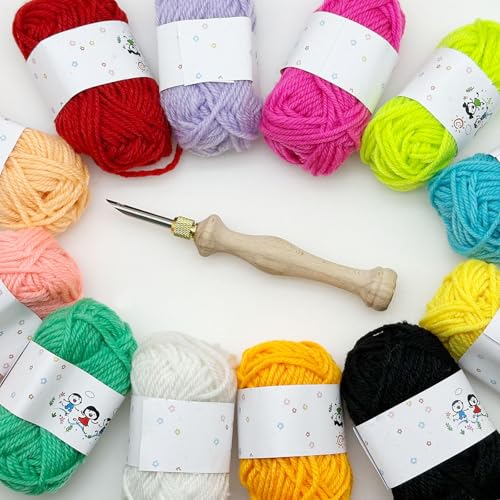 Woohome Punch Needle Kit Included Plastic Hoops, Punch Needle Cloth, Color Yarn and Punch Needle Tools for Adults, Beginners (21PCS Starter Kits) - color: Color 2