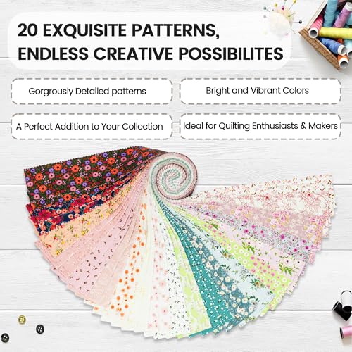 Craftido-20 Options-100% Cotton Jelly Roll Fabric Precut Strips for Quilting, Crafting, and Sewing, 40 Strips 2.5" x 44" Assorted Bundles for Rug, Quilt, DIY Craft and Home Decor-Fancy Waterlily Pond - color: Fancy Waterlily Pond