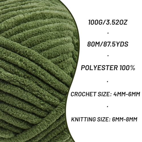 Chenille Yarn for Crocheting Size 5 Bulky Yarn 3 Army Green - color: 3 Army Green