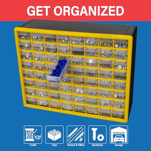 Akro-Mils 64-Drawer Plastic Storage Cabinet, 20"W x 6"D x 16"H, Yellow - color: Yellow, size: 64 Drawer, style: 1 Pack