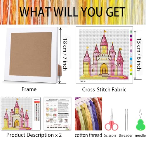 VIGEGU Pink Castle Stamped Cross Stitch Kits for Adult Beginner with Frame - color: Castle Cross Stitch with Framed