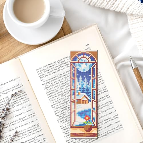 FREEBLOSS 6 Set Cross Stitch Bookmark Kit 11 CT Stamped Cross Stitch Kit DIY Embroidery Bookmark Kits for Adult Beginners with Instructions, Window Views, 6 x 20 cm/8" x 2.4" - style: Windows