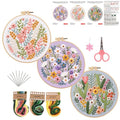 Konrisa Blossoms Embroidery Kit for Adults Beginners, Floral Stamped Embroidery Starter Kit DIY Sewing Practice, Needlepoint Cross Stitch Set of 3 - color: flowers03