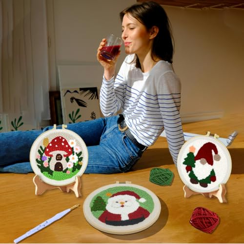 HYINUS 43Pcs Punch Needle Kit for Adult Beginners, Adjustable Punch Needle Tool with Different Size Needles & Capybara Storage Case, Wooden Handle Embroidery Pen Set for Gifts, Decor & DIY Craft