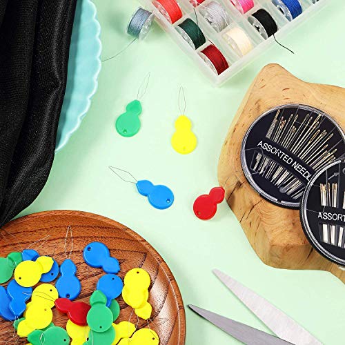 30 Pieces Gourd Shaped Needle Threaders and 30-Count Assorted Sewing Needles, Plastic Wire Loop DIY Needle Threader Hand Machine Sewing Tool and Sewing Needles for Handsewing with Clear Box - size: size 1