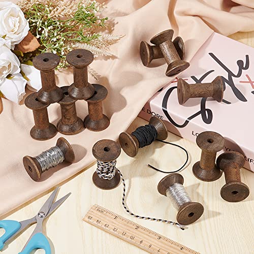 BENECREAT 16Pcs Antique Empty Thread Spools, 1.87"/ 50mm Wooden Empty Spools Wooden Ribbon Spools Bobbins for Wire Weaving Arts DIY Wood Projects - color: Wooden