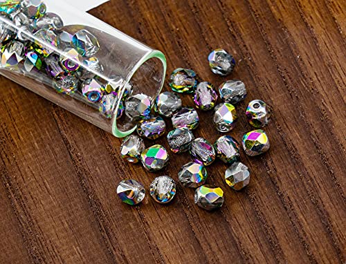 100 pcs of Faceted Fire Polished Pressed Czech Glass Beads 4mm (0.16in), Crystal Vitrail 00030-28101 BCV