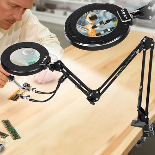 12X 30X Magnifying Glass with Light and Clamp, Soldering Helping Hand - color: Black, size: 12X 30X