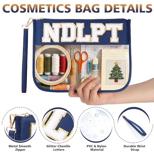 Needlepoint Project Bag Sewing Gifts Embroidery Sewing Bag Craft Storage Organizer NDLPT Clear Zip Pouch Bag - color: Navy, size: Flat-M