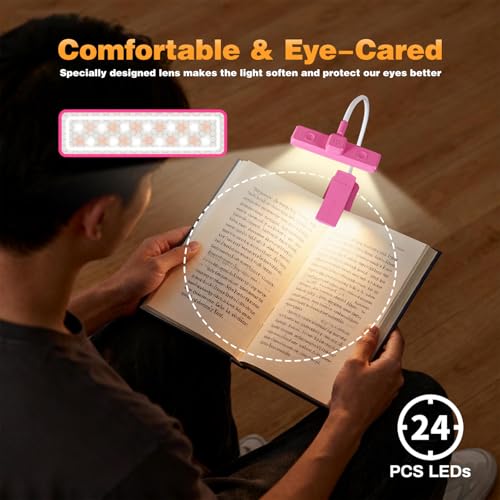 VAVOFO 24 LEDs Rotatable Book Light, Rechargeable Clip Reading Lamp, Rose - color: Rose
