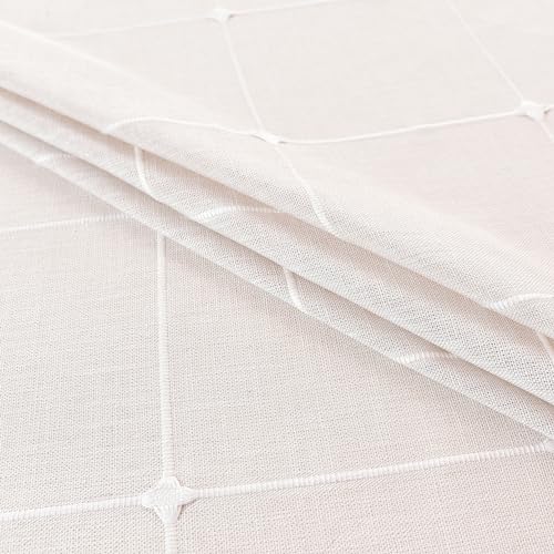 Plaid Round Tablecloth 60 Inch Cotton Linen Round Table Cloth - color: Off-white, size: 60" (Round)