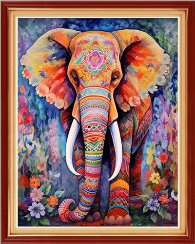 Dooxvey Cross Stitch Kit for Adults Beginners - Stamped Needlepoint Embroidery Kit, 11CT Pattern, Colorful Elephant, 16x20 Inch - color: Artpattern05