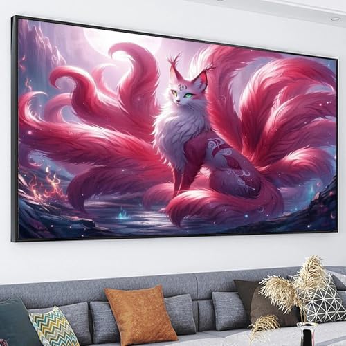 JATOK Diamond Painting Kit for Adults, Magical Fox, 27.5 x 15.7 in - color: Pink
