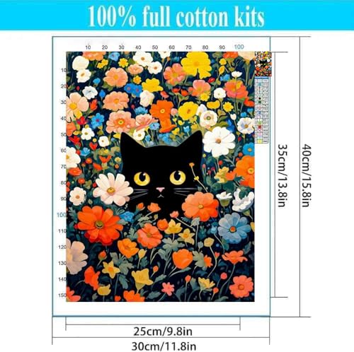 Lzyueyuan Cat Flower Stamped Cross Stitch Kits for Adults Beginner,Cross Stitch Ornament Kits Counted Embroidery Needlepoint Kits Home Decor 11.8X15.7 inch - color: Cross Stitch-1014-7