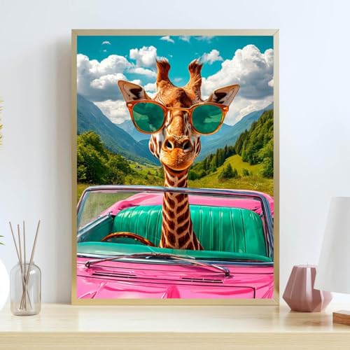Giraffe Stamped Cross Stitch Kits for Adults Beginner, Car Counted Cross Stitch Kits Printed Stitching Cute Patterns Dimensions Needlepoint Art Crafts Embroidery Kits for Adults - color: Cross Stitch-1215-7