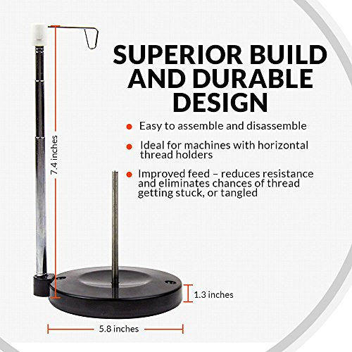 Adjustable Single Thread Spool Holder – Stand alone Embroidery, Sewing or Quilting Thread Holder or Stand – Ensures Smoother Feed = Heavy Plastic Base