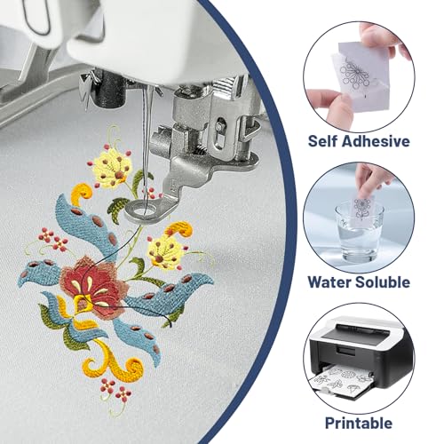 Sticky Water Soluble Embroidery Stabilizer 16PCS 8.3" x 11.7" Printable Wash Away Paper Stabilizer Allowed for Print or Draw Patterns Embroidery Transfer Paper for Hand & Machine Embroidery