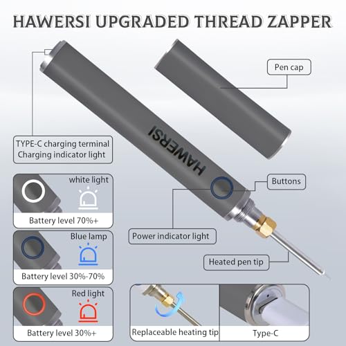 Rechargeable Dual-Heating Thread Burner Kit,Cordless Thread Zapper with Replacement Tip,Cleaning Brush,Tool Stand,Burning Pen for Jewelry Making,Beading,Leather Craft,Sewing,Weaving and Stringing-Grey