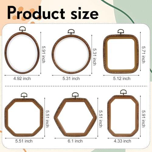 Qunclay 6 Pcs Large Embroidery Hoop Frame Decorative Imitated Wood Display Frame Circle Oval Octagonal Cross Stitch Hoop Ring for DIY Sewing Craft and Hanging Ornaments Decor (Original) - style: Original