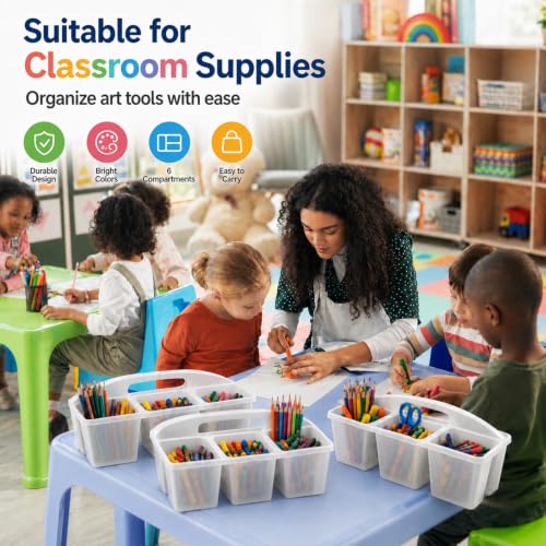 6 Pack Classroom Caddy with Handle, 6 Compartment (Clear) - color: Clear