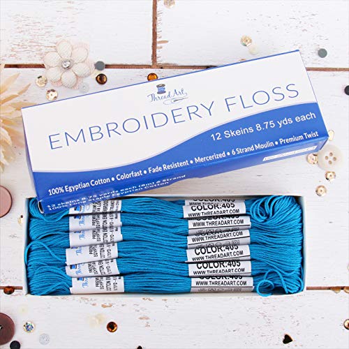 12 Skeins ThreadArt Cotton Embroidery Floss, Aqua - color: Aqua