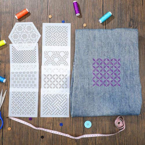 Yousoontic 8 Pcs Plastic Sashiko Stencil Sashiko Template, Traditional - style: Traditional Style